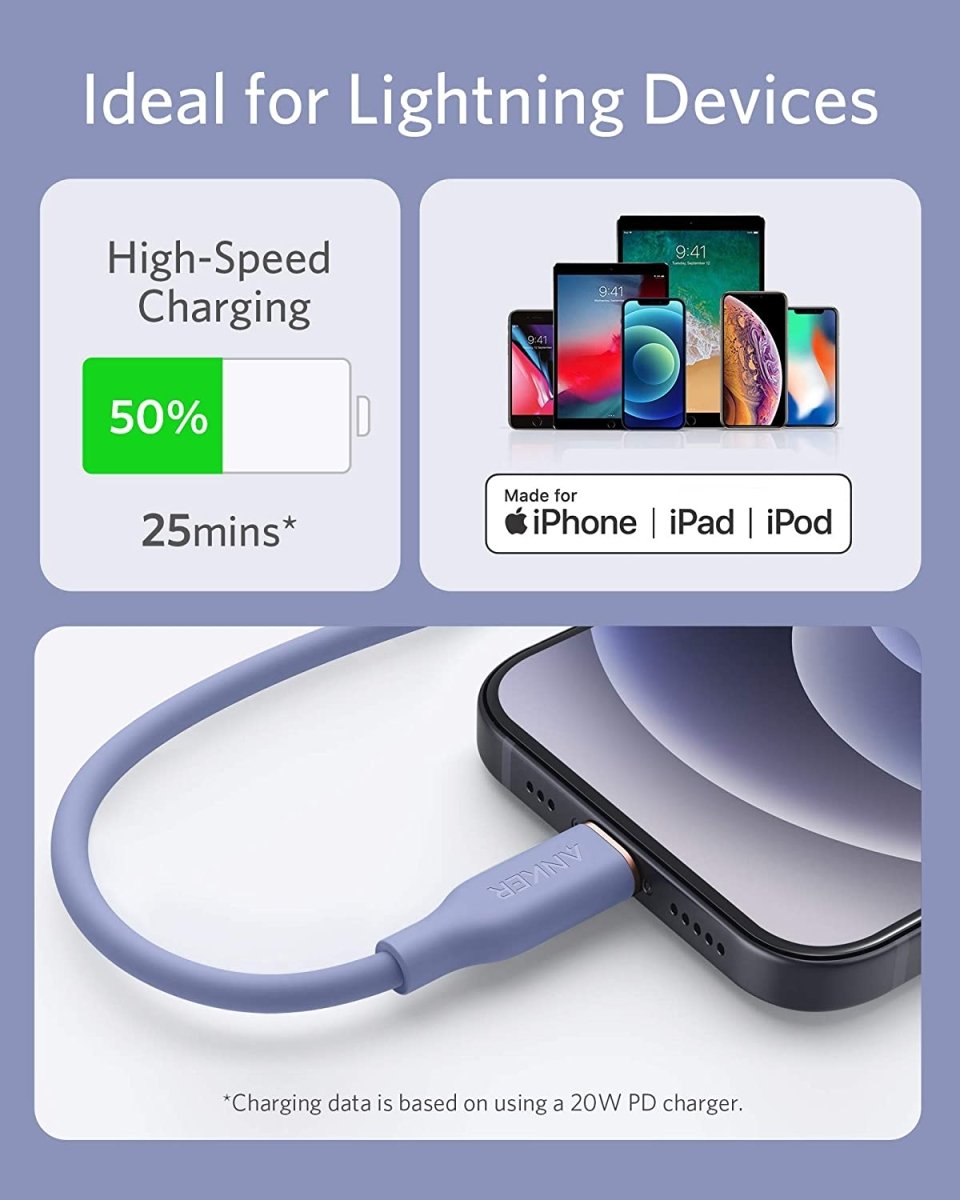 Anker <b>641</b> USB - C to Lightning Cable (Flow, 3 ft Silicone) - Cartsfy Inc.