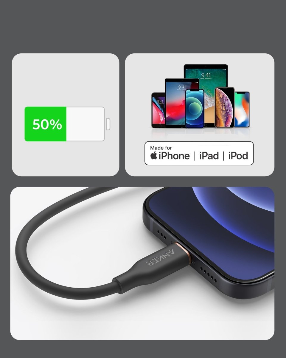 Anker <b>641</b> USB - C to Lightning Cable (Flow, 3 ft Silicone) - Cartsfy Inc.