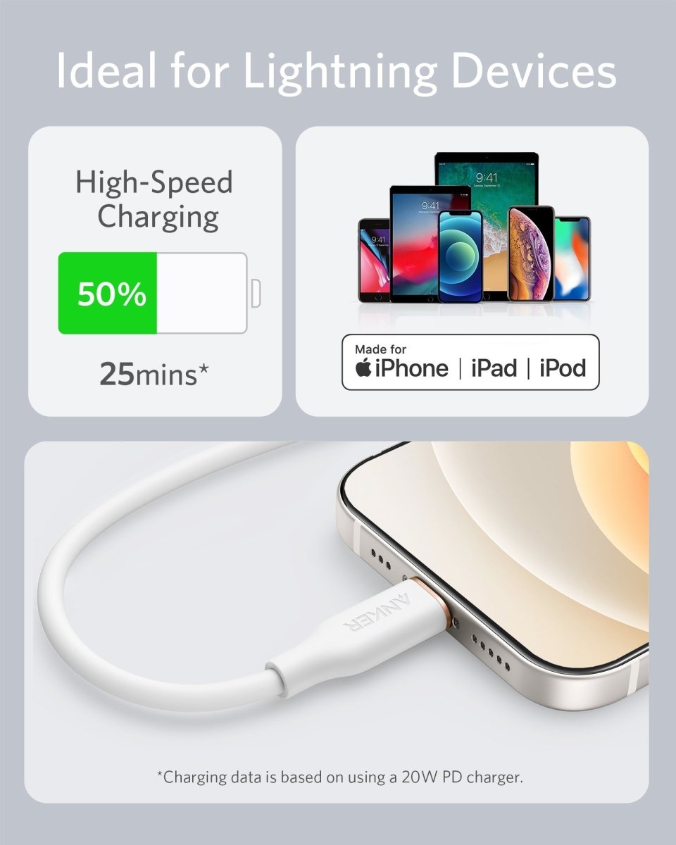 Anker <b>641</b> USB - C to Lightning Cable (Flow, 3 ft Silicone) - Cartsfy Inc.