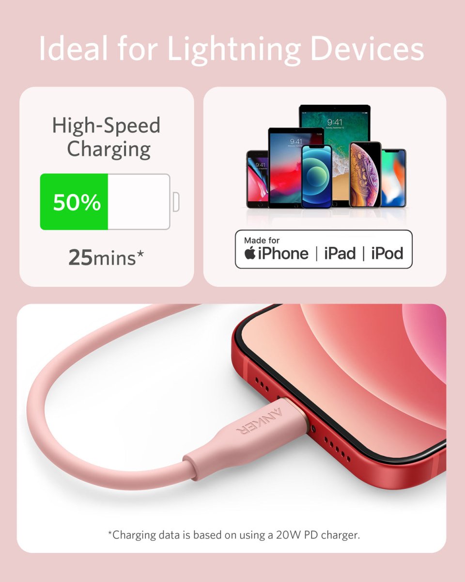 Anker <b>641</b> USB - C to Lightning Cable (Flow, 3 ft Silicone) - Cartsfy Inc.