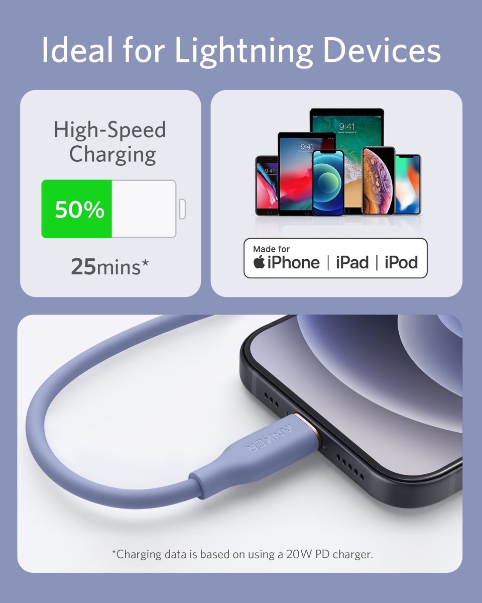 Anker <b>641</b> USB - C to Lightning Cable (Flow, 3 ft Silicone) - Cartsfy Inc.