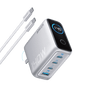 Anker 140W 4-port USB-C charger with silver housing and braided USB-C cable