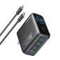 Anker 140W 4-port USB-C charger with dark gray housing and USB-C cable