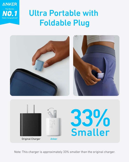 Black compact USB-C charger with foldable plug, ultra portable design