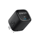 Anker 25W USB-C charger with foldable plug, black body and blue indicator light.