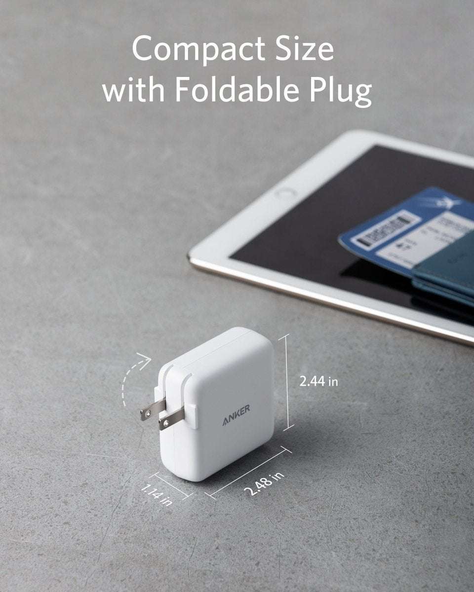 Anker 40W wall charger, white, compact with foldable plug