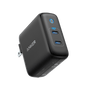Anker 40W wall charger, black, two USB ports with blue indicators