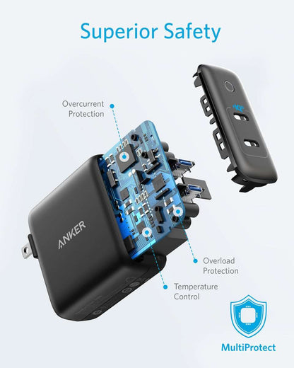 Black Anker 40W charger showing internal protection circuitry