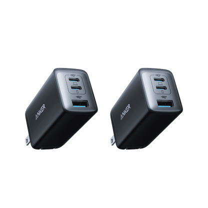 Anker Nano II 65W dual-port wall chargers (2-pack), black, angled front views