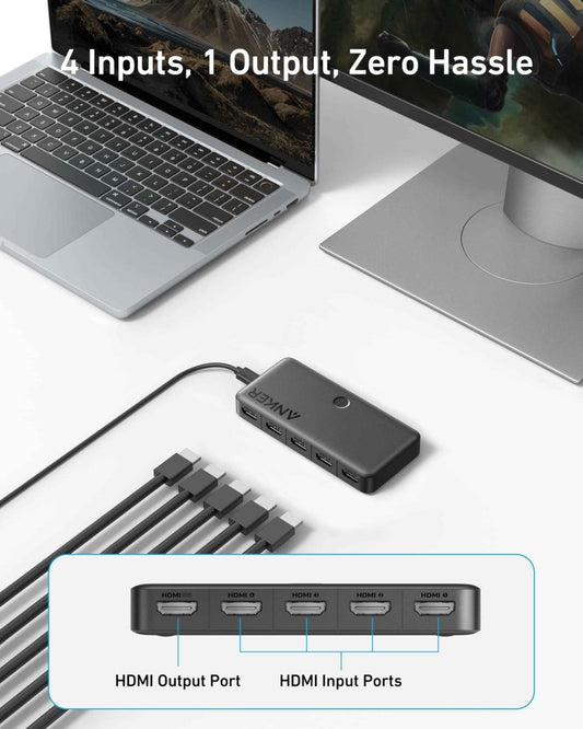 Anker HDMI Switch (4 in 1 Out, 4K HDMI) - Cartsfy Inc.