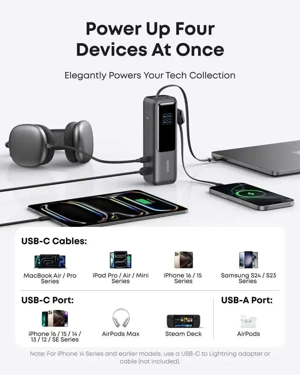 Anker Laptop Power Bank (25K, 165W, Built-In and Retractable Cables) Anker Space Black / Power Bank Space Black / Power Bank + Charger Space Black / Power Bank + 3ft Cable Space Black / Power Bank-Space Black / Power Bank + Charger-Space Black / Power Bank + 3ft Cable-Space Black / Power Bank + 6ft Cable-Space Black / Power Bank + Travel Adapter-Silver / Power Bank-Silver / Power Bank + Charger-Silver / Power Bank + 3ft Cable-Silver / Power Bank + 6ft Cable-Silver / Power Bank + Travel Adapter-