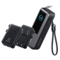 Black laptop power bank with retractable cables and multi-port charging block