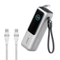 Anker laptop power bank with retractable cable and dual plug connectors, space black