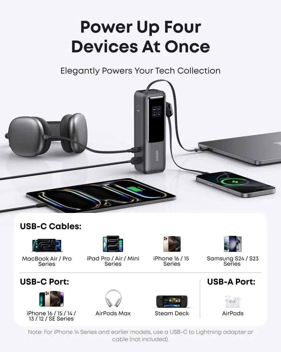 Anker Laptop Power Bank (25K, 165W, Built-In and Retractable Cables) Anker Space Black / Power Bank Space Black / Power Bank + Charger Space Black / Power Bank + 3ft Cable Space Black / Power Bank-Space Black / Power Bank + Charger-Space Black / Power Bank + 3ft Cable-Space Black / Power Bank + 6ft Cable-Space Black / Power Bank + Travel Adapter-Silver / Power Bank-Silver / Power Bank + Charger-Silver / Power Bank + 3ft Cable-Silver / Power Bank + 6ft Cable-Silver / Power Bank + Travel Adapter-