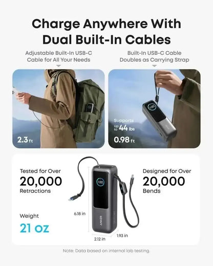Anker Laptop Power Bank (25K, 165W, Built-In and Retractable Cables) Anker Space Black / Power Bank Space Black / Power Bank + Charger Space Black / Power Bank + 3ft Cable Space Black / Power Bank-Space Black / Power Bank + Charger-Space Black / Power Bank + 3ft Cable-Space Black / Power Bank + 6ft Cable-Space Black / Power Bank + Travel Adapter-Silver / Power Bank-Silver / Power Bank + Charger-Silver / Power Bank + 3ft Cable-Silver / Power Bank + 6ft Cable-Silver / Power Bank + Travel Adapter-
