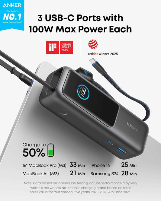 Anker Laptop Power Bank (25K, 165W, Built - In and Retractable Cables) - Cartsfy Inc.