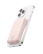 MagGo magnetic power bank, white outer case with light pink battery face and ports