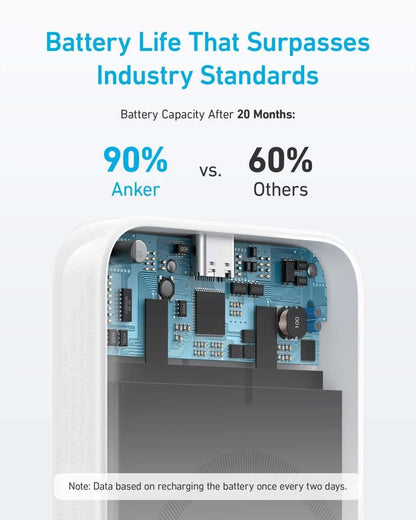 Magnetic power bank with internal electronics visible, showing charging circuitry