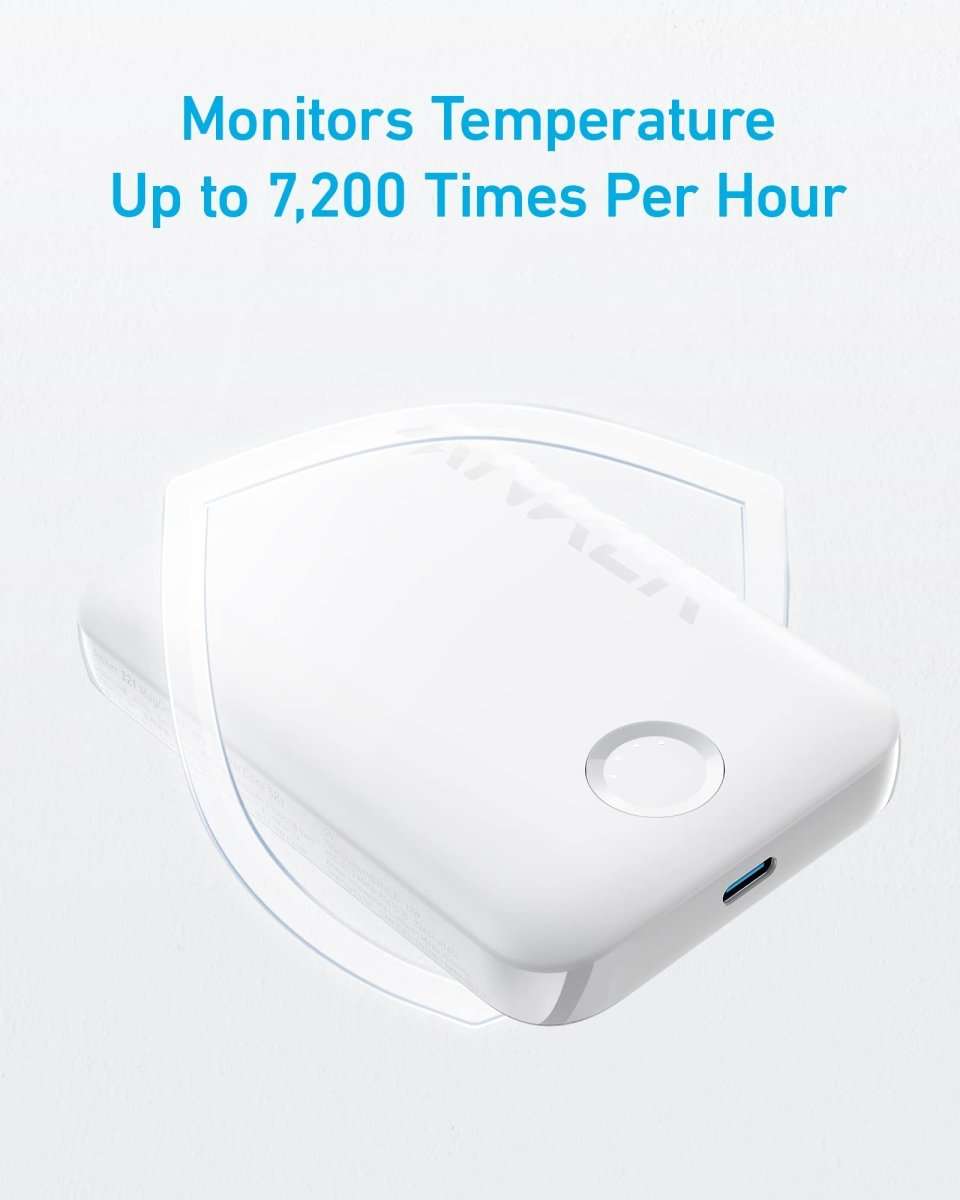Magnetic power bank with integrated USB-C port and LED indicator, white