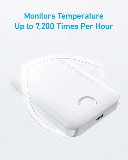 Magnetic power bank with integrated USB-C port and LED indicator, white