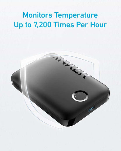 Magnetic power bank with temperature monitoring feature, black module and indicator light