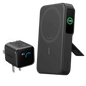 Black Anker MagGo power bank with 100 LED screen and wall plug adapter