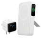 Shell White Anker MagGo power bank with 100 LED screen and wall plug adapter
