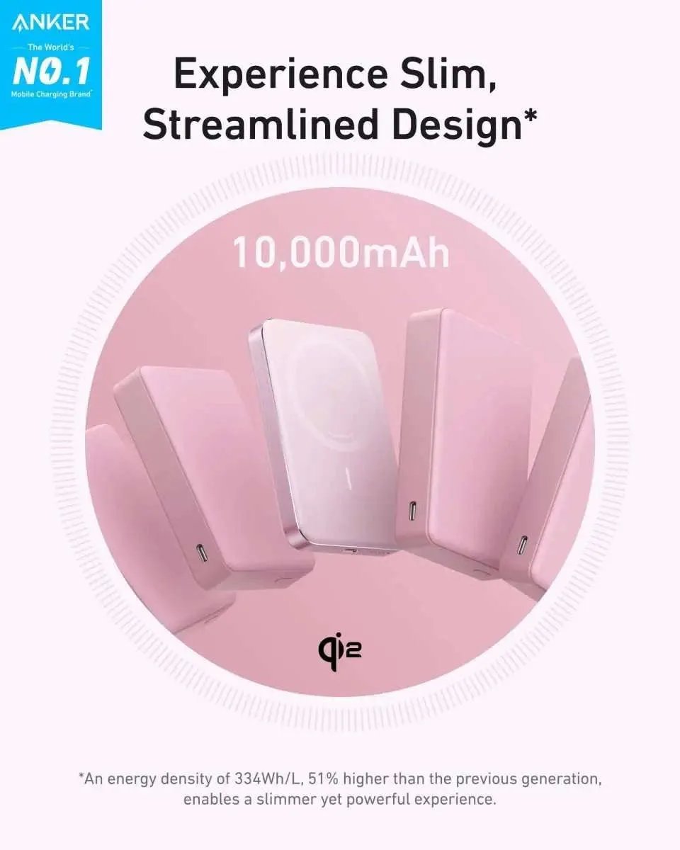 Anker MagGo Power Bank (10K, Slim) Anker Black Stone Aurora White Teal Oasis Black Stone-Aurora White-Teal Oasis-Pink Aura-