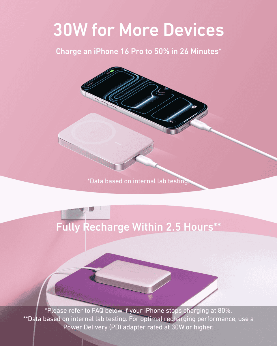 Slim wireless power bank charging via cable, white body with wireless top