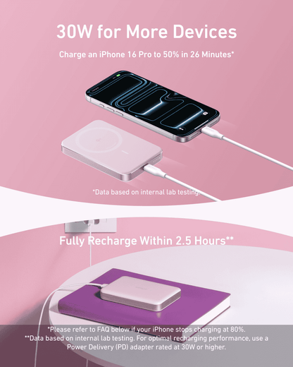 Slim wireless power bank charging via cable, white body with wireless top