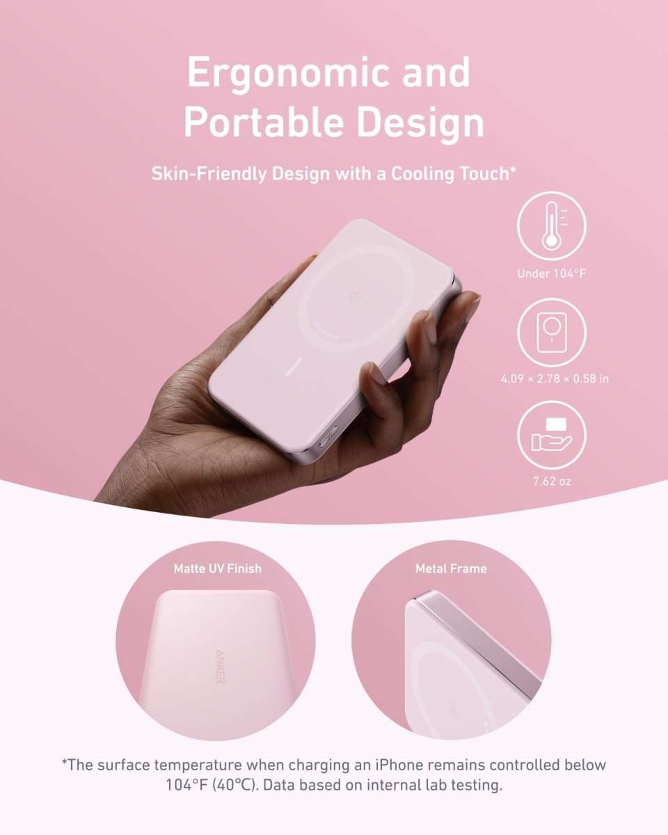 Compact wireless power bank in hand, smooth matte finish