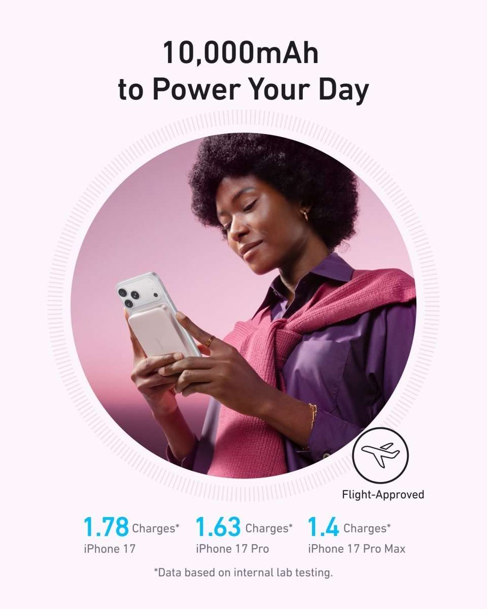 10,000mAh wireless power bank charging a smartphone, slim portable shape