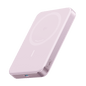 Slim MagGo power bank in pink, angled view with charging face and USB-C
