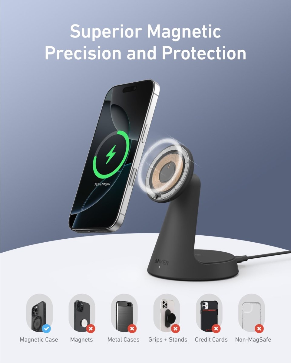 Anker MagGo Wireless Charger (2 - in - 1, Dock Stand) with USB - C Cable BOA - Cartsfy Inc.