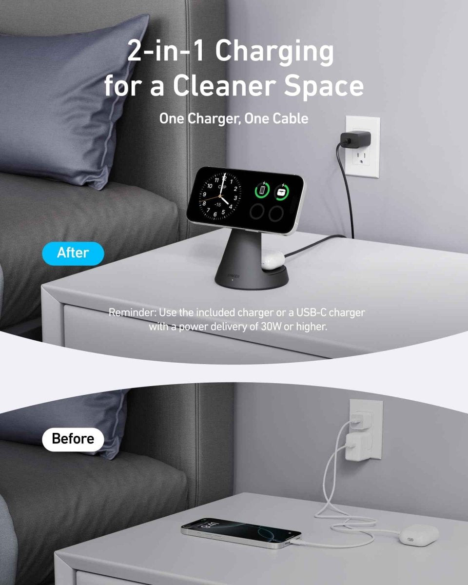 Anker MagGo Wireless Charger (2 - in - 1, Dock Stand) with USB - C Cable BOA - Cartsfy Inc.