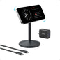 Wireless charging stand with adapter and cable, black stand and power brick