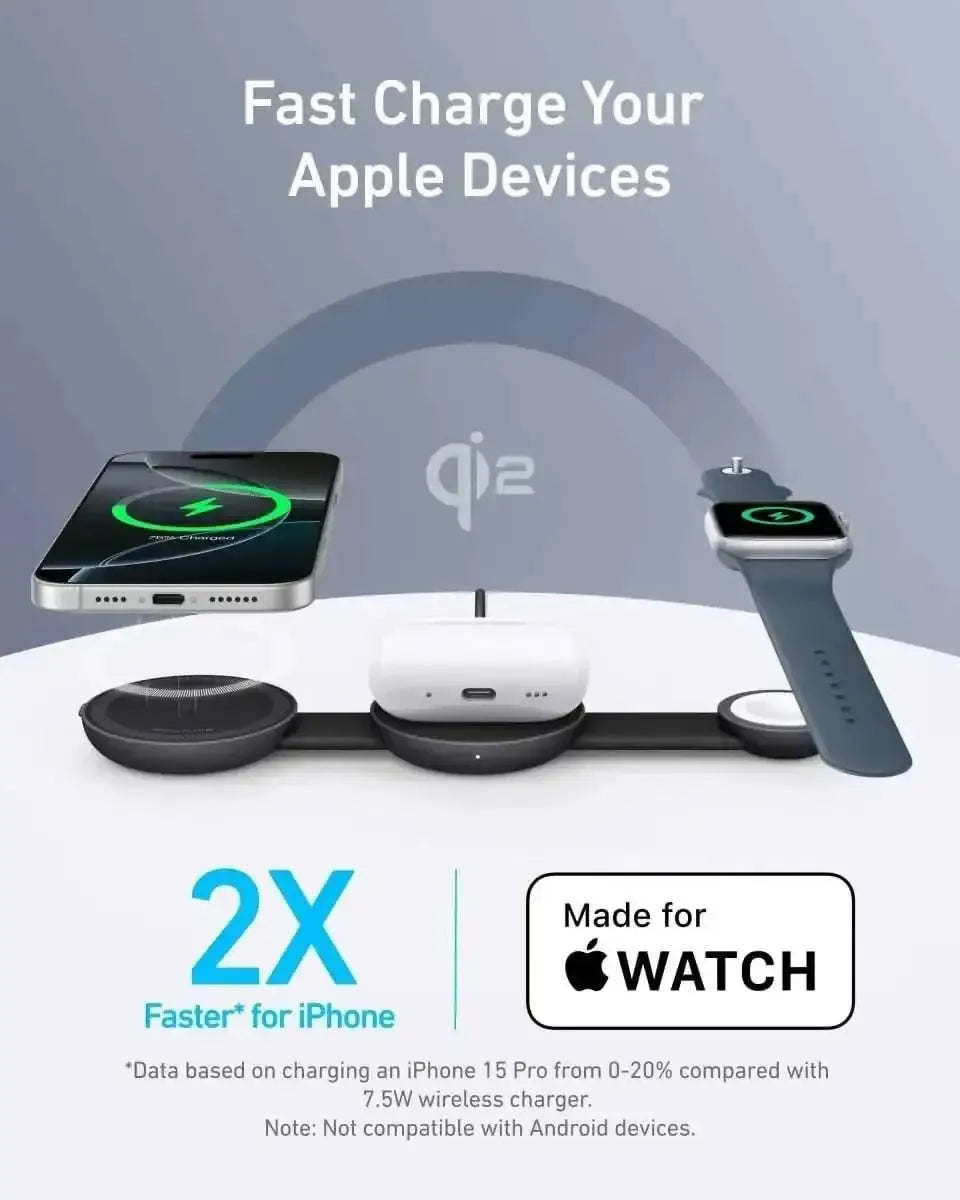 Anker MagGo Wireless Charging Station (3-in-1, Foldable Pad) Anker Black Stone / With Adapter Aurora White / With Adapter Aurora White / With Travel Case & Adapter Black Stone / With Adapter-Aurora White / With Adapter-Aurora White / With Travel Case & Adapter-Pink Aura / With Adapter-Teal Oasis / With Adapter-