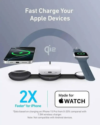 Anker MagGo Wireless Charging Station (3-in-1, Foldable Pad) Anker Black Stone / With Adapter Aurora White / With Adapter Aurora White / With Travel Case & Adapter Black Stone / With Adapter-Aurora White / With Adapter-Aurora White / With Travel Case & Adapter-Pink Aura / With Adapter-Teal Oasis / With Adapter-