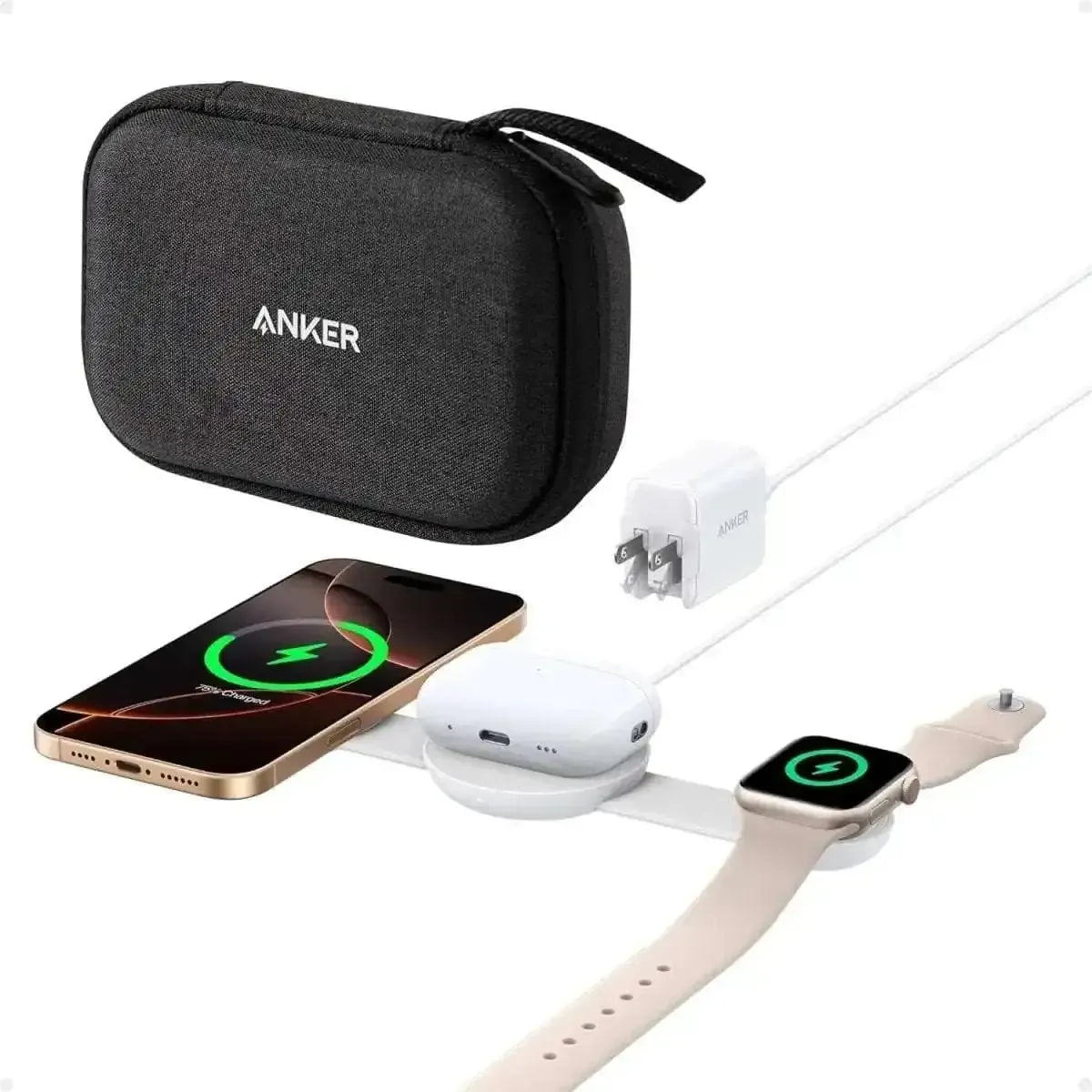 Anker MagGo Wireless Charging Station (3-in-1, Foldable Pad) Anker Black Stone / With Adapter Aurora White / With Adapter Aurora White / With Travel Case & Adapter Black Stone / With Adapter-Aurora White / With Adapter-Aurora White / With Travel Case & Adapter-Pink Aura / With Adapter-Teal Oasis / With Adapter-