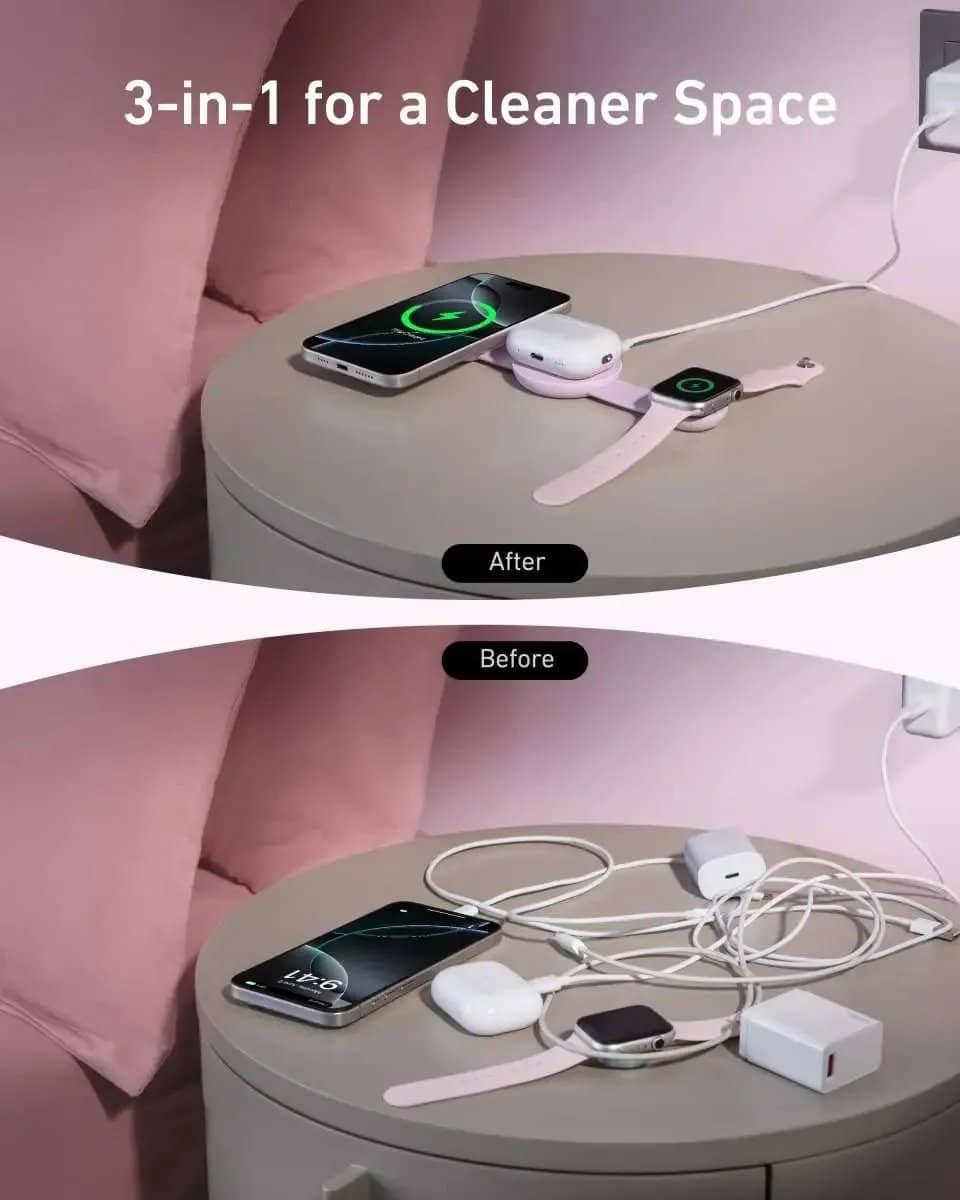 Anker MagGo Wireless Charging Station (3-in-1, Foldable Pad) Anker Black Stone / With Adapter Aurora White / With Adapter Aurora White / With Travel Case & Adapter Black Stone / With Adapter-Aurora White / With Adapter-Aurora White / With Travel Case & Adapter-Pink Aura / With Adapter-Teal Oasis / With Adapter-