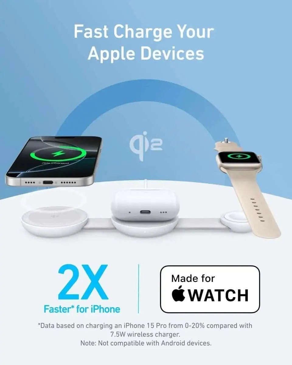 Anker MagGo Wireless Charging Station (3-in-1, Foldable Pad) Anker Black Stone / With Adapter Aurora White / With Adapter Aurora White / With Travel Case & Adapter Black Stone / With Adapter-Aurora White / With Adapter-Aurora White / With Travel Case & Adapter-Pink Aura / With Adapter-Teal Oasis / With Adapter-
