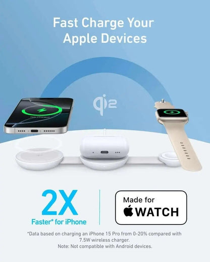 Anker MagGo Wireless Charging Station (3-in-1, Foldable Pad) Anker Black Stone / With Adapter Aurora White / With Adapter Aurora White / With Travel Case & Adapter Black Stone / With Adapter-Aurora White / With Adapter-Aurora White / With Travel Case & Adapter-Pink Aura / With Adapter-Teal Oasis / With Adapter-
