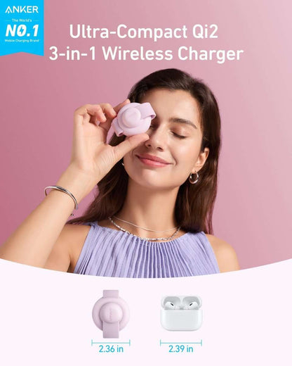 White 3-in-1 wireless charger with foldable pads for phone, earbuds, and watch