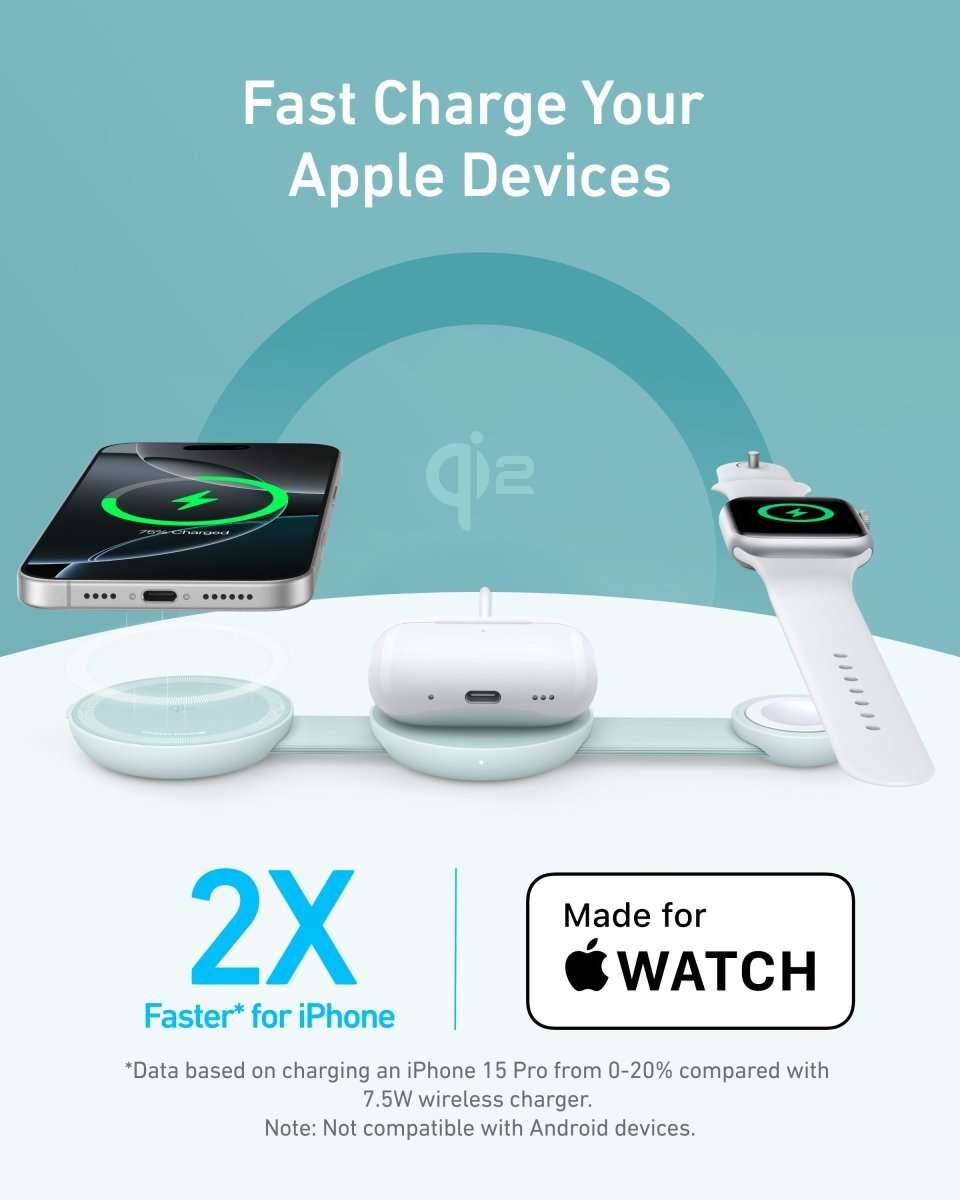 3-in-1 wireless charging station set with phone, watch, and earbuds pads