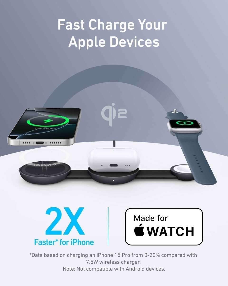 3-in-1 wireless charger dock with phone pad, earbuds stand, and watch charger