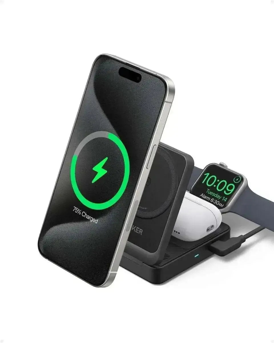 Anker MagGo Wireless Charging Station (Foldable 3-in-1) Anker Shell White Black Stone Shell White-Black Stone-