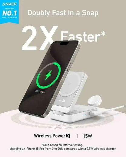 Anker MagGo Wireless Charging Station (Foldable 3-in-1) Anker Shell White Black Stone Shell White-Black Stone-