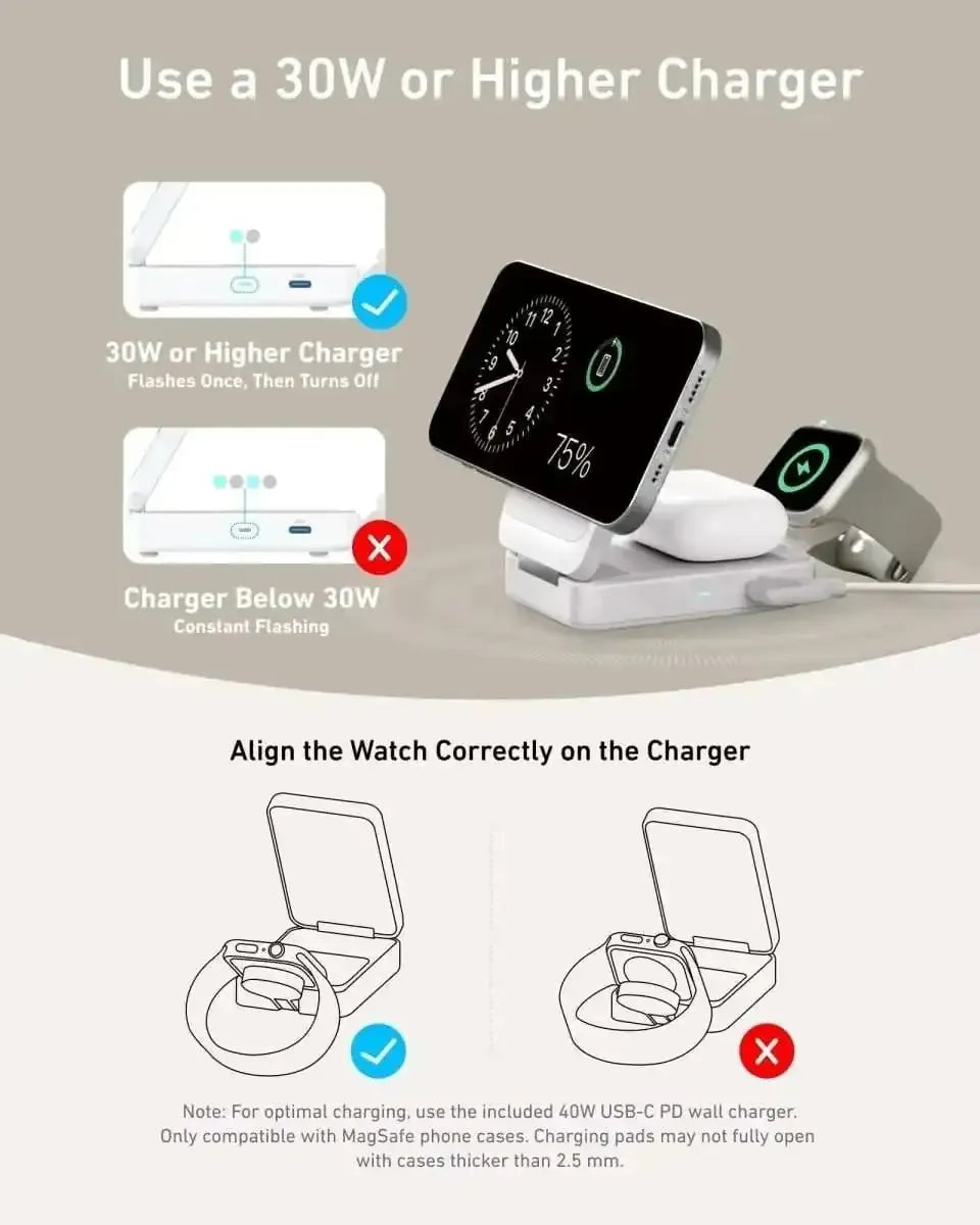 Anker MagGo Wireless Charging Station (Foldable 3-in-1) Anker Shell White Black Stone Shell White-Black Stone-