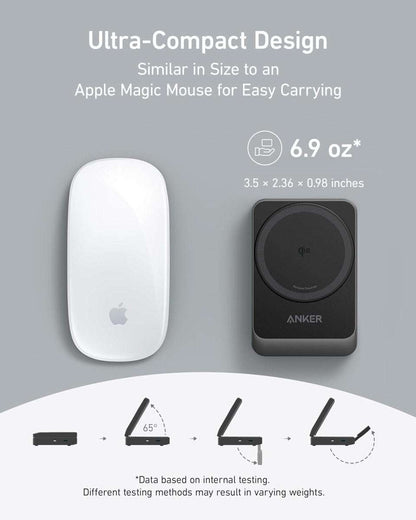 Foldable 3-in-1 wireless charging stand with white charging module and dark watch dock