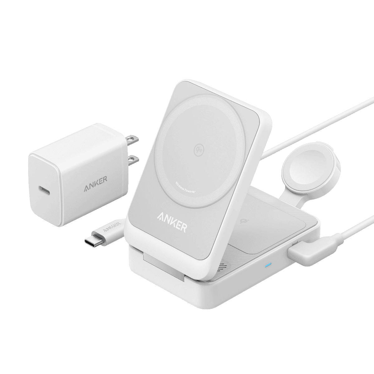 Anker MagGo foldable 3-in-1 charging station, shell white with phone and watch pads